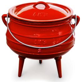 LK's Size 3 Enamelled Cast Iron Potjie Pot, Red