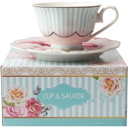 Jenna Clifford Wavy Rose Cup & Saucer, Gift Boxed