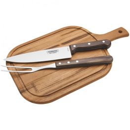 3pc Barbeque Carving Set, Brown