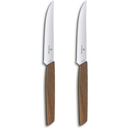 Swiss Modern Serrated Steak Knife Set With Walnut Wood Handles
