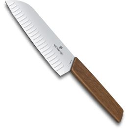 Swiss Modern Fluted Santoku Knife With Walnut Wood Handle, 17cm