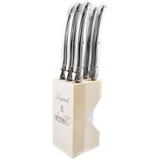 Stainless Steel Steak Knife Set With Wooden Stand, 6pc