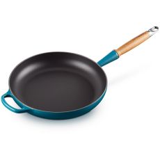 Signature Enamelled Cast Iron Frying Pan with Wooden Handle, 28cm