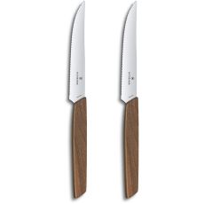 Swiss Modern Serrated Steak Knife Set With Walnut Wood Handles